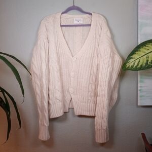 Three Times Cashmere Fine Wool Cable Knit Fisherman White Cardigan XL